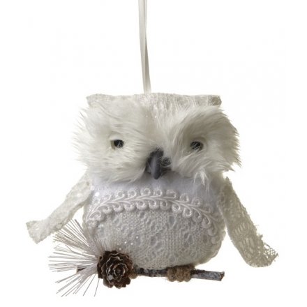 Hanging White Owl Decoration 13cm