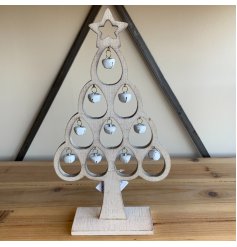Festive wooden alpine tree with fitted hanging bells