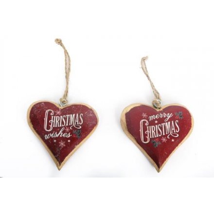 Vintage Red Christmas Wooden Hearts Mix 8cm