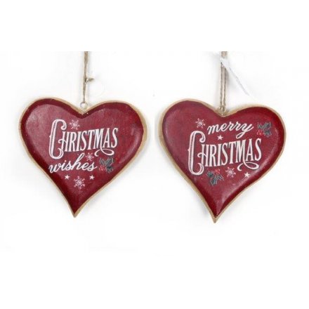 Vintage Christmas Hanging Hearts 16cm