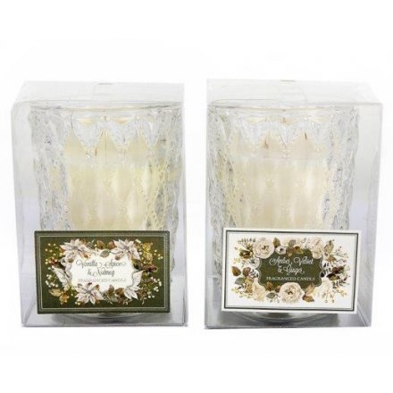 Winter Scented Tall Glass Candle Pots, 2 Assorted