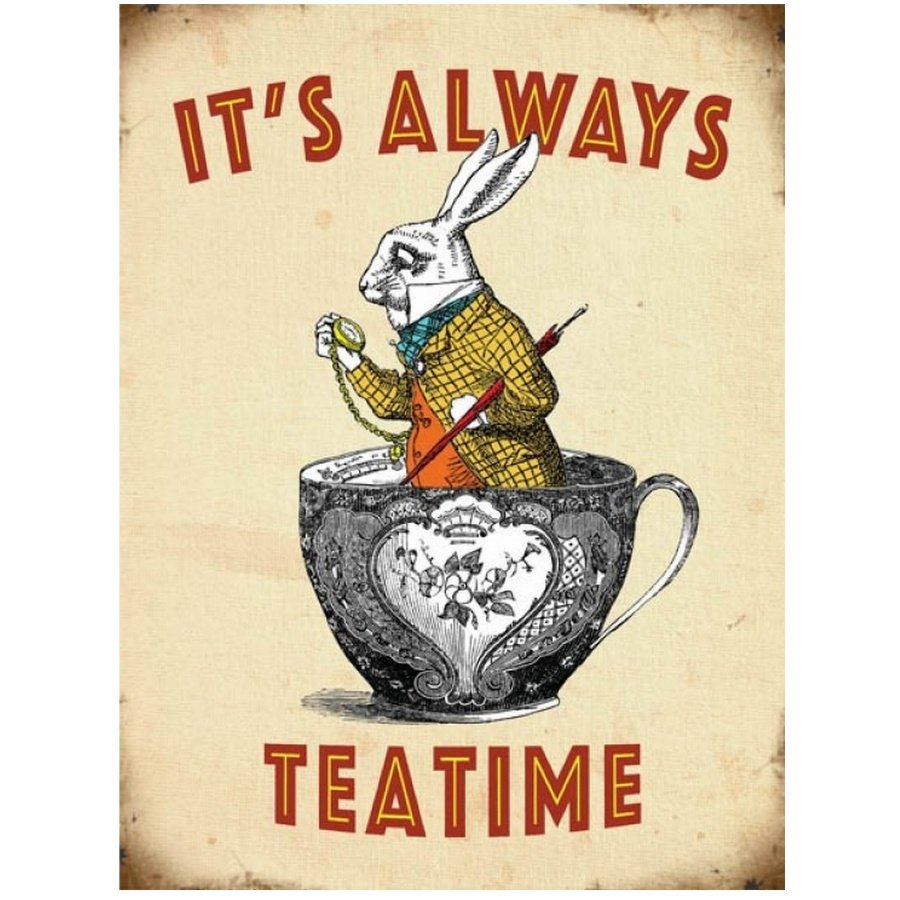 It's Always Tea Time Hanging Sign – 5x10 Inch Aluminum Outdoor/Indoor Decor