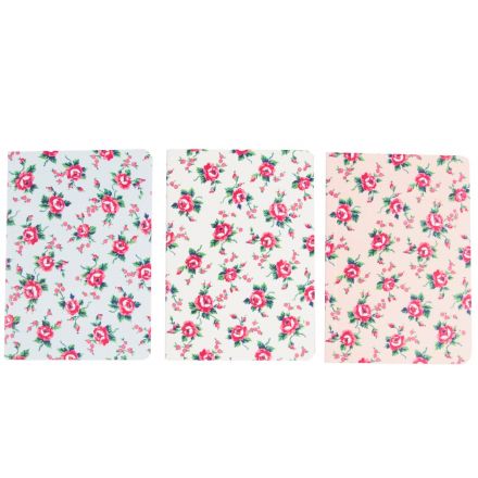 3 assorted notebooks in pretty vintage rose patterns.