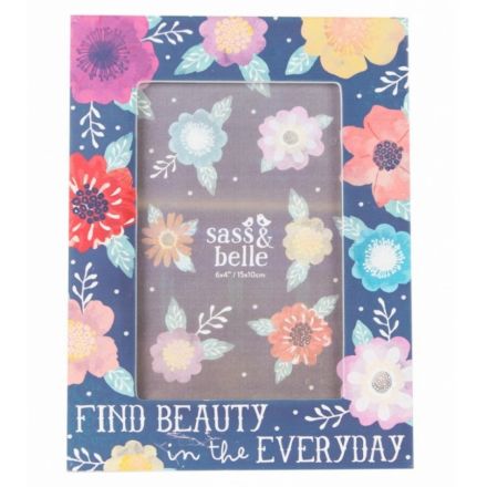 A stunning navy floral photo frame with 'Find Beauty In The Everyday' text.