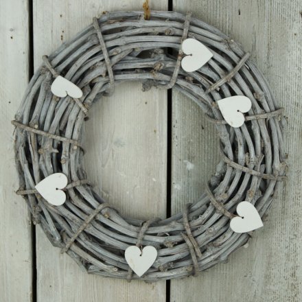 Wicker Wreath W/Heart, 44cm