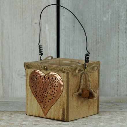 Wooden Heart T-Light, 8cm