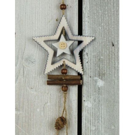 Wooden Hanging Star Decoration
