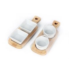 2 assorted Bamboo trays with double dipping bowls 