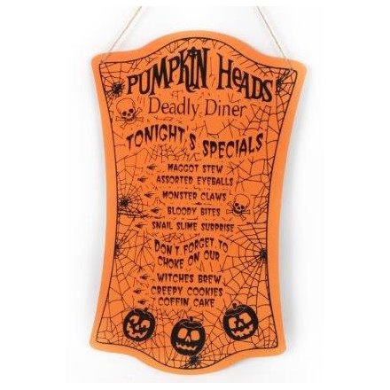 Pumpkin heads deadly diner feature spooky specials. A fun and fabulous sign for Halloween.