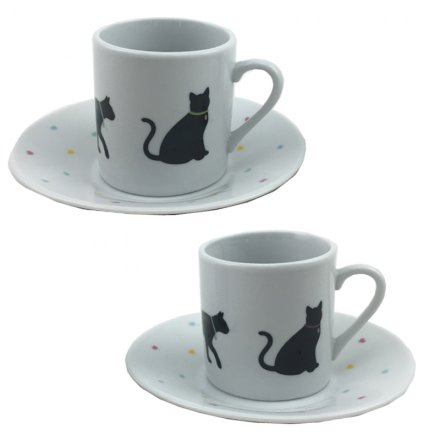 Silhouette Cat Design Espresso Cups and Saucers