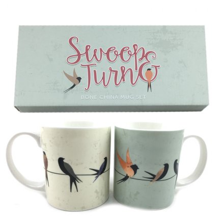 New Bone China Swallow Design Ted Smith Double Mug Gift Set