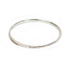 A gorgeous silver bangle engraved with the slogan 'Love Mum Forever'
