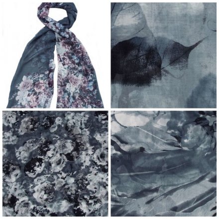 A mix of pretty floral scarves in grey hues. A great gift for many occasions.