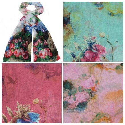 A mix of gorgeous floral scarves in bright and on trend colours.