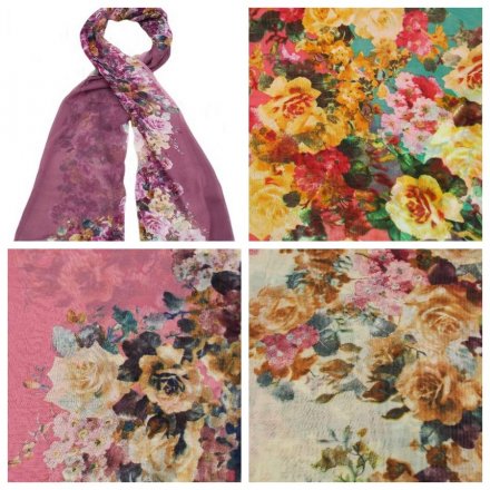 A mix of 4 beautiful floral scarves in pretty colours including peach, pink and green.