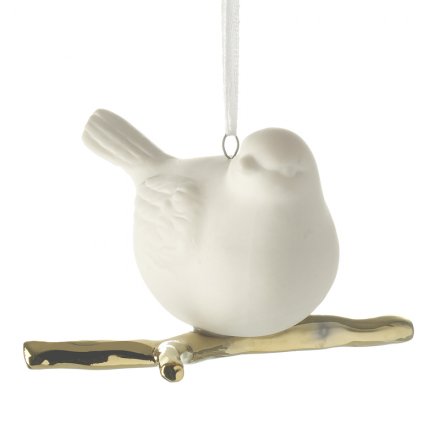 Small White Ceramic Sitting Bird 