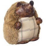 cute little faux leather and fluffy hedgehog, simple tartan pattern belly and fuzzy fluffy back