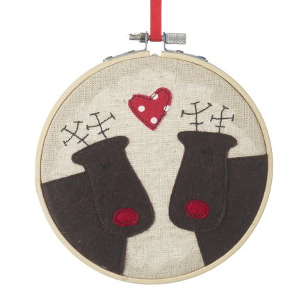 Stitched Reindeer Heart Hoop