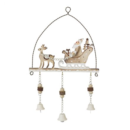 Wooden Santa And Sleigh Hanging Decoration 