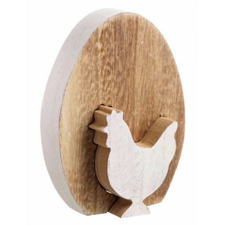 Wooden Egg With Cut Out Hen