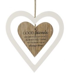 Delicate simplistic designed hanging double wooden heart