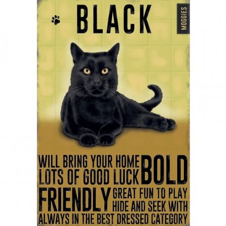 Black Cat Metal Sign