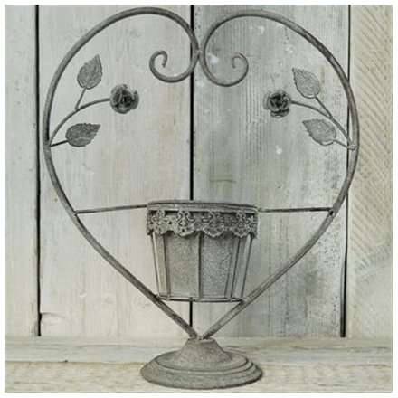 Antique Grey Heart Candle Holder 36cm