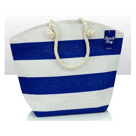 Blue Stripe Jute Beach Bag