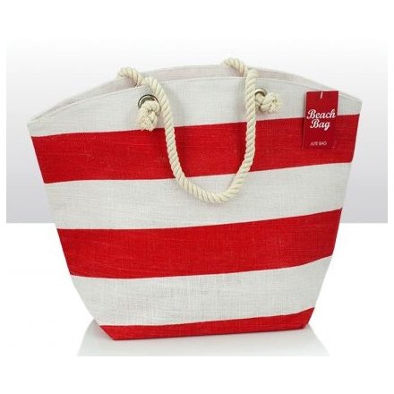 Red Stripe Jute Beach Bag