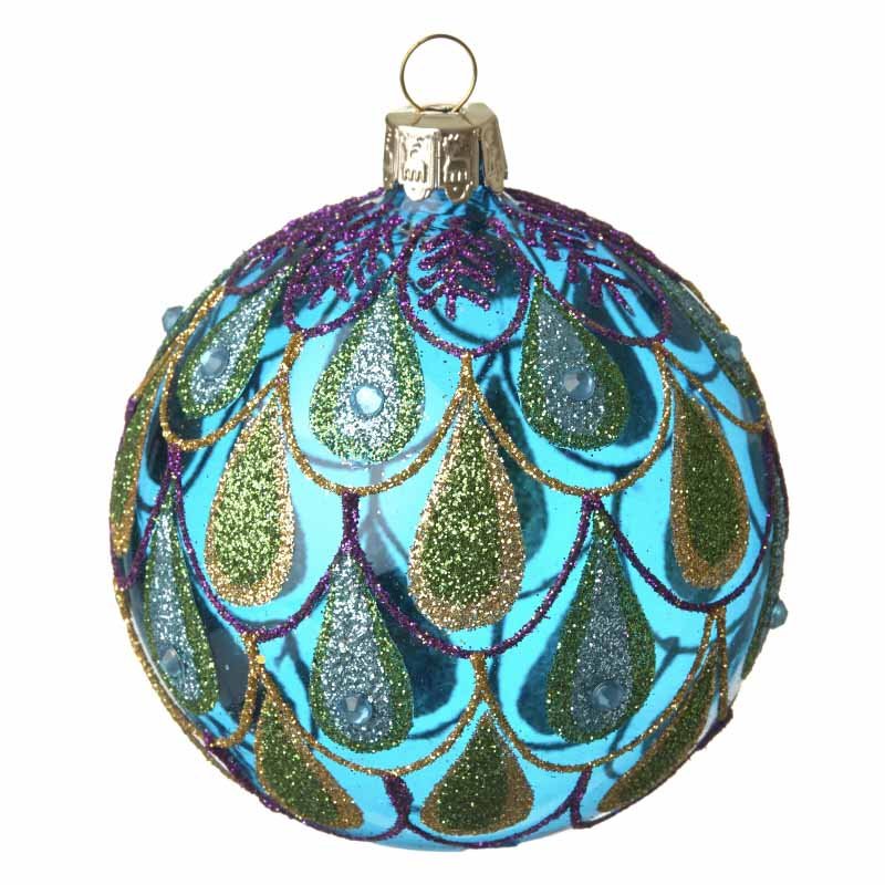 Blue Peacock Glass Bauble Christmas Decorations Baubles Noël And Co 4897