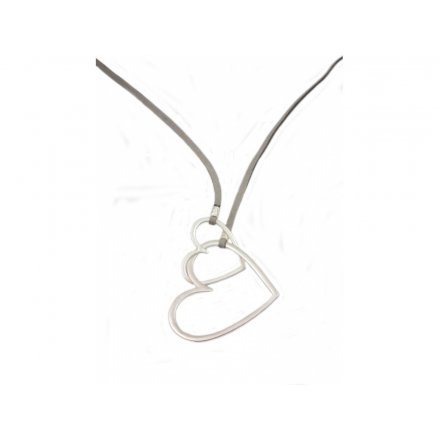 A stylish double heart necklace with grey cord. A lovely gift for many occasions.