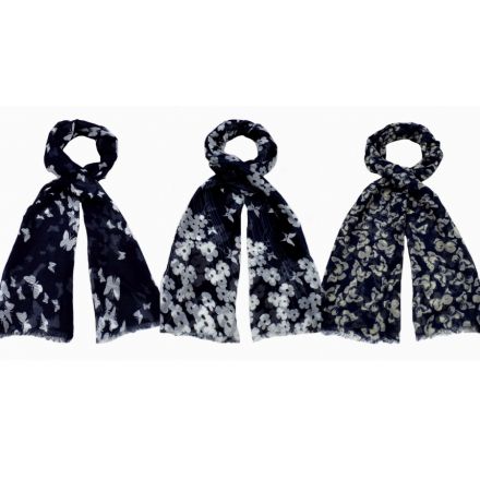 Butterfly design scarves in an assortment of three styles