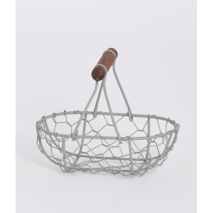 Wooden Handled Wire Basket 