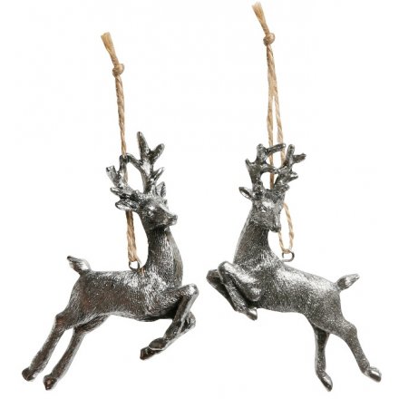 2 Antique Silver Deer Decorations