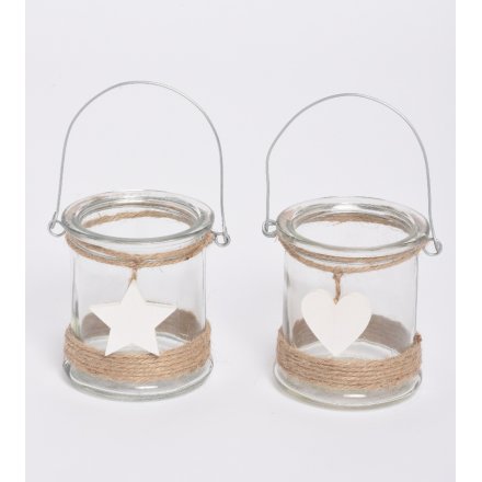 Glass Heart and Star Mix Candle Holders