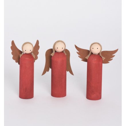 Wooden Red Angels, 3a 15cm