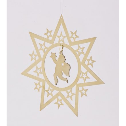 Gold Star W/Cherub Hanging 15cm
