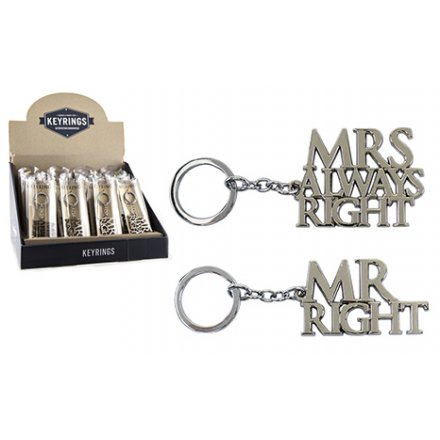 Mr & Mrs Always Right Silver Keychain