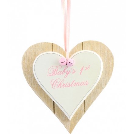 1st Christmas Heart Plaque, Pink