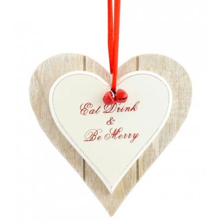 Eat Drink and Be Merry Double Heart Sign 11cm