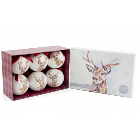 Winter Stag Baubles, Set of 6
