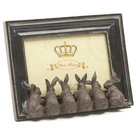 Dark Wood Effect Photo Frame With Rabbits