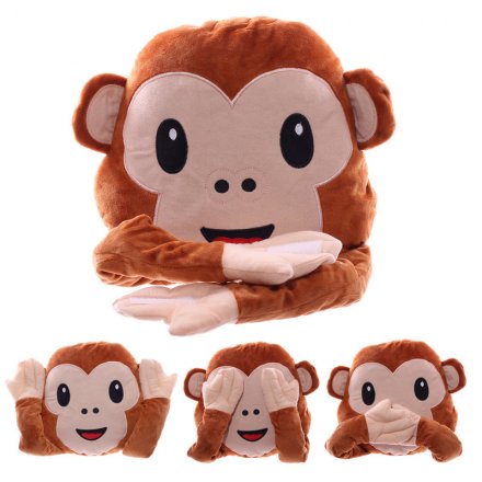 A unique and quirky emoticons monkey cushion with moveable arms.