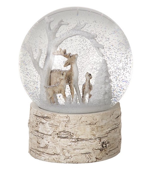 Birch Base Snow Globe, Reindeer Family Christmas Decorations / Snow