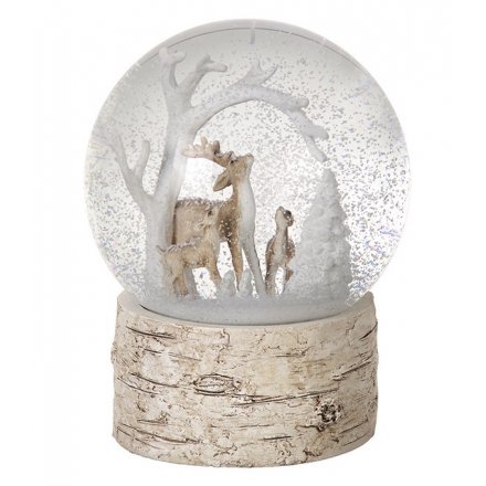 Birch Base Snow Globe, Reindeer Family