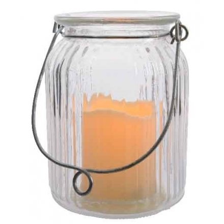 Glass Jar with LED Candle 14.5cm