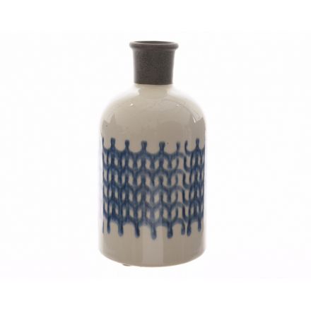 A stylish decorative blue and white patterned bottle vase.