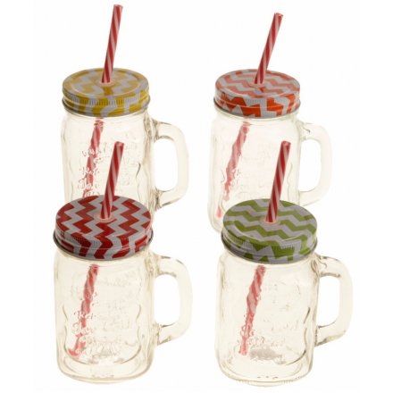 Colourful Drinking Jars With Strawers, 13cm