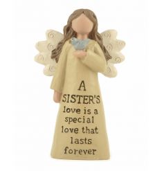 A gorgeous angel decoration with sister slogan with bird feature.