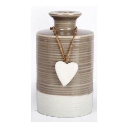  Ribbed Vase W/ Heart, 16cm
